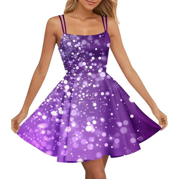 Viikei Women's Plus Size Casual Short Sleeve Crewneck Dress,Women's Valentine's Day Sparkling Print Cute Retro Strap Dress Purple L