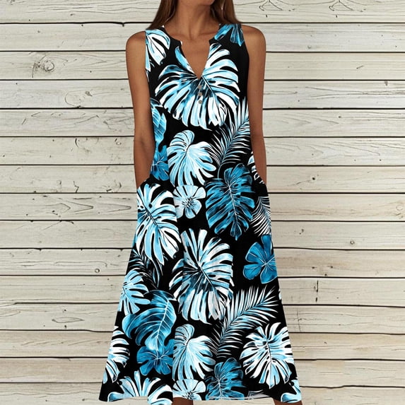Viikei Women's Plus Size Dresses,Women's Summer Casual Dress Gradual Sleeveless Neck V-Neck Long Dress Multicolor XL
