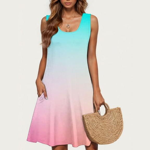 Viikei Women's Plus Size Maxi Dress,Ladies' Fashion Trend Floral Print Sleeveless Round Neck Knee Length Skirt Multicolor S