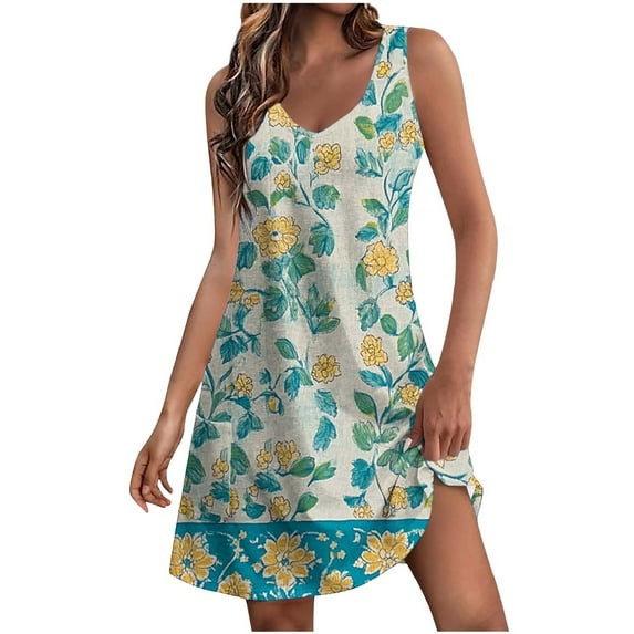 Viikei Women's Plus Size Maxi Dress,Women's Summer Casual Fashion Printing Pocket Sleeveless V-Neck Dress Multicolor L