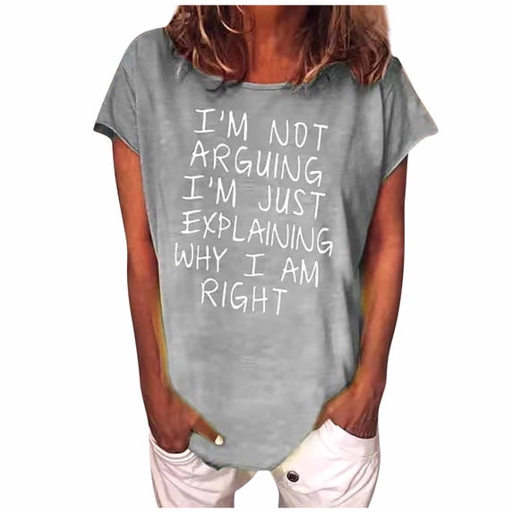 Viikei Women's Plus Size Short Sleeve Funny Letter Printed O-Neck T-Shirt