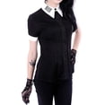 thumbnail image 1 of Viikei Women's Plus Size Short Sleeve Print Gothic Punk Black V-Neck Button down T-Shirt, 1 of 5