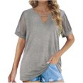 thumbnail image 1 of Viikei Women's Plus Size Short Sleeve Solid O-Neck Pullover Gauze Hollow out T-Shirt, 1 of 8