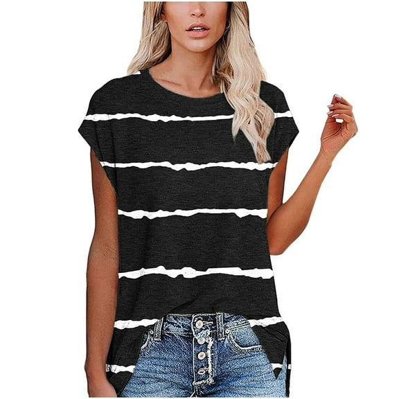 Viikei Women's Plus Size Short Sleeve Summer O-Neck Print Hollow out T-Shirt