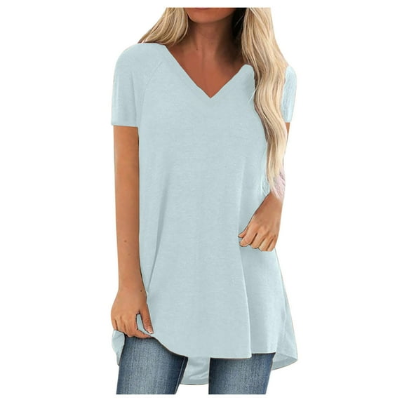 Viikei Women's Plus Size Short Sleeve Summer V-Neck Loose Long Tunic T-Shirt
