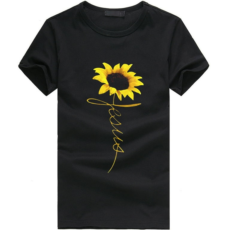 Viikei Women's Plus Size Short Sleeve Sunflower Print T