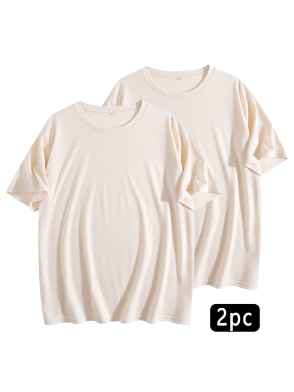 Women's Relaxed Fit Short Sleeve Top,Womens Tops Blouses Summer Tunic Tops Short Sleeve Solid Color Loose Round Neck Tees Shirts Beige S