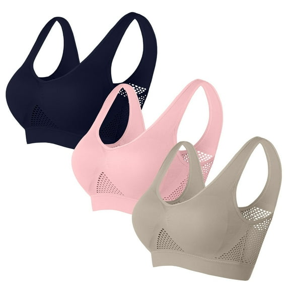 Viikei Women's Seamless Workout Bra 4-Way Stretch,3PC Woman's Solid Color Gathered Together Large Size Daily Bra Underwear No Rims Beige S