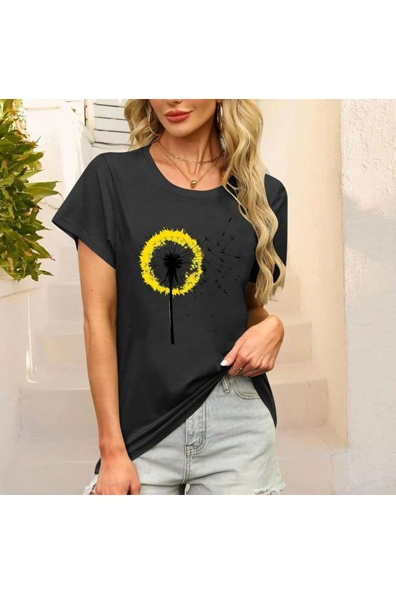 Women's Short Sleeve Tops for Summer Fun,Womens Tops Blouses Summer Tunic Tops Short Sleeve Solid Color Loose Round Neck Tees Shirts Black S