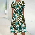 thumbnail image 1 of Viikei Women's Slim-Fit Short Sleeve Dress,Women's Summer Bohemian Print Short Sleeve Beach Dress Knee Length Dress Green S, 1 of 5