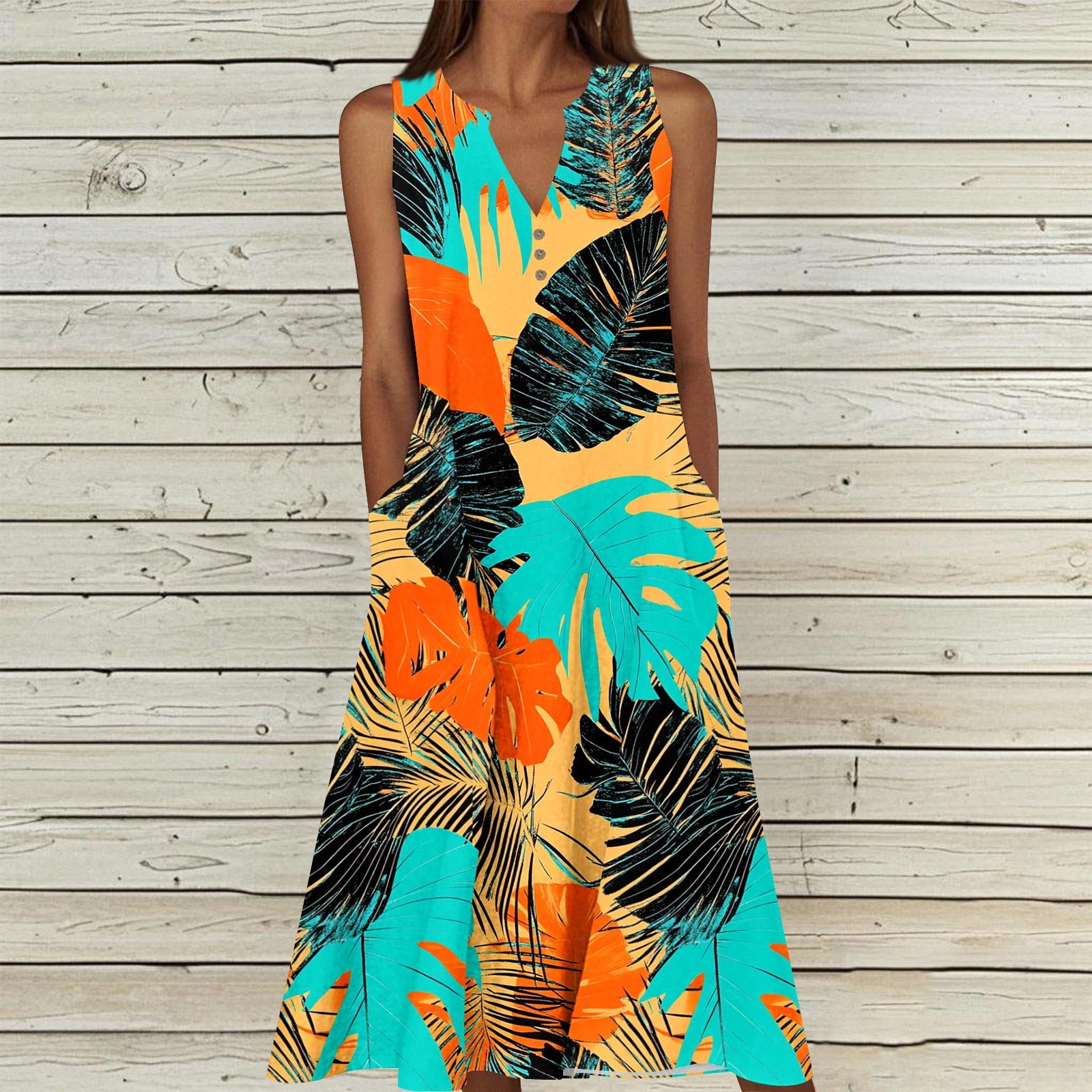 Viikei Women's Spaghetti Strap Dress Vacation Essential,Women's Summer Casual Dress Gradual Sleeveless Neck V-Neck Long Dress Multicolor XXXXXL