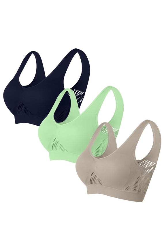 Women's Sports Bra for Tennis Breathable,3PC Woman's Solid Color Gathered Together Large Size Daily Bra Underwear No Rims Khaki S