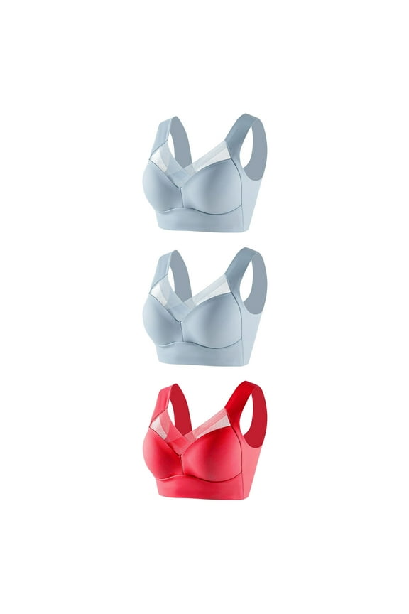 Women's Sports Bra with Thick Band No Roll,Women's Underwear Thin Lace Solid Color Push-up Adjustment Bra Red L