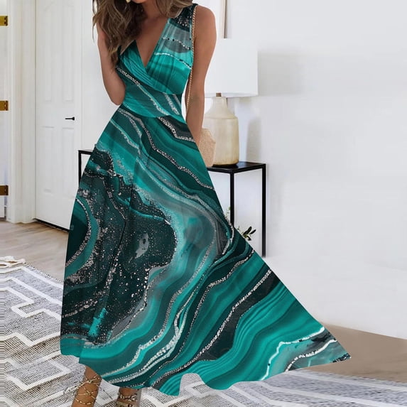 Viikei Women's Summer Casual T Shirt Dresses,Dresses for Women Plus SizeWomen's Spring/Summer Sleeveless Color V-Neck Wrapped Chest Dress Long Dress Army Green L