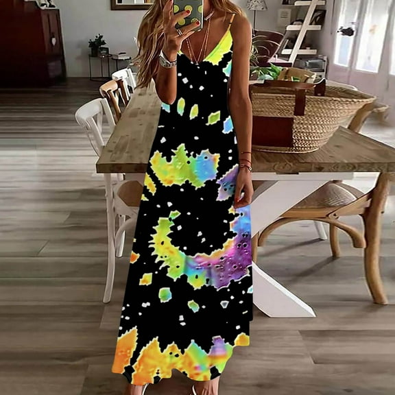 Viikei Women's Summer Casual T Shirt Dresses,Fashion Women Summer Casual Solid V-Neck Camis Sleeveless Long Dress Black XL