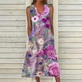 thumbnail image 1 of Viikei Women's Summer Casual T Shirt Dresses,New Women's V-neck Button Button Sleeveless Printed Long Dress Purple XXL, 1 of 5