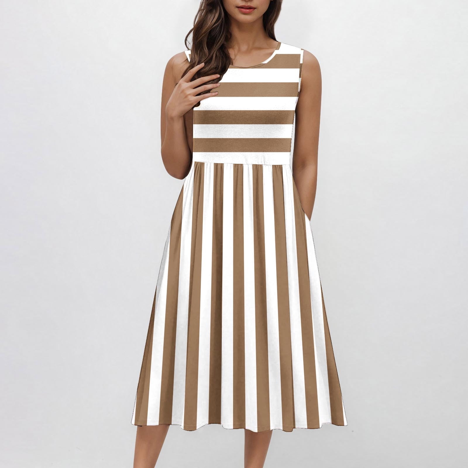 PRETTYGARDEN Women's Summer Striped T-Shirt Dress - Comfy Maxi With Pockets & Side Slit