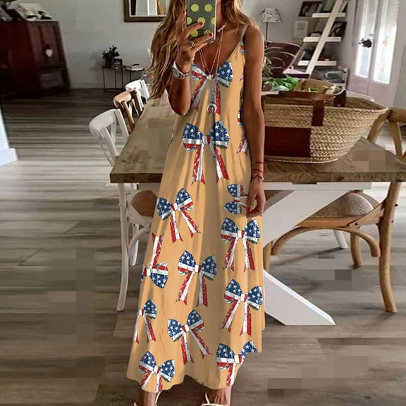 Viikei Women's Summer Casual T Shirt Dresses,Women's Summer Print Casual Loose Sleevless V-Neck Dress Yellow XXL