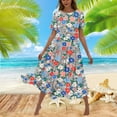 thumbnail image 1 of Viikei Women's Summer Casual T Shirt Dresses,Women's Tiered Ruffle Short Sleeve Dress,Women's Flower Printing Casual Short Sleeve Crewneck Dress Casual Flowy Tiered Maxi Beach Dress Gray M, 1 of 6