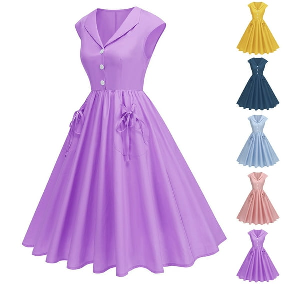 Viikei Women's Summer Plus Size Dress,Women's Solid Dress Wedding Guest Dress Navy S