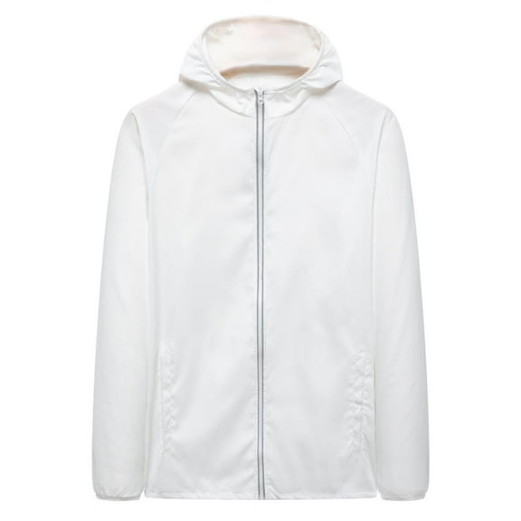 Viikei Women's Summer Sunscreen Coat for Beach Days,Women's Casual Loose Solid Color Sunscreen Jacket Long Sleeved Hooded Casual Jacket White S