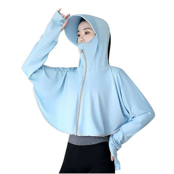 Viikei Women's Summer Sunscreen Jacket for Outdoor Fun,2025 Women's New Nylon Hooded Cool Breathable Sun-protective Clothing Blue Free Size