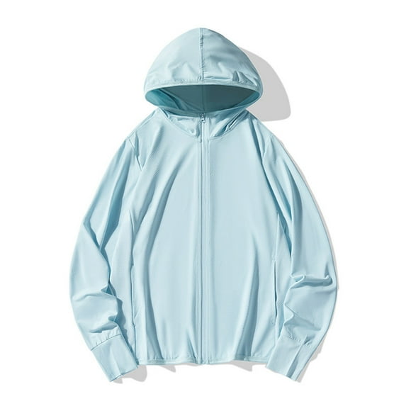 Viikei Women's Summer UV Protection Coat for Vacation,Women's Solid Color Hooded Long-Sleeved Sports Sunscreen Breathable Top Light Blue XXXXL