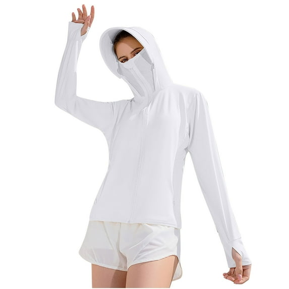 Viikei Women's Summer UV Protective Shirt Lightweight UPF 50+ Sun Protection,2025 Women's New Nylon Hooded Cool Breathable Sun-protective Clothing White M
