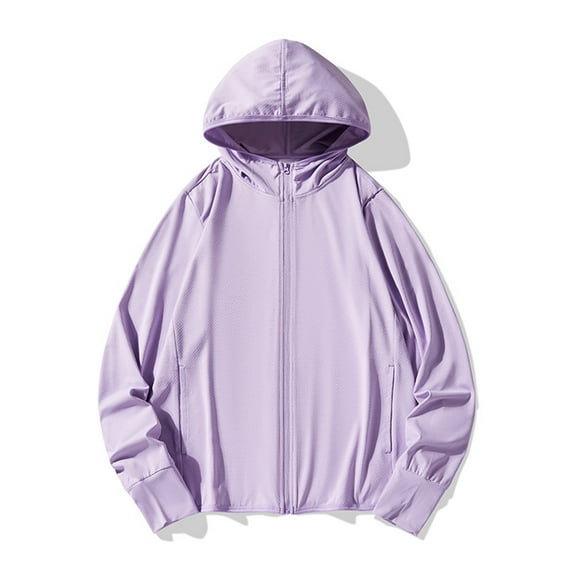 Viikei Women's Summer UV Protective Shirt Lightweight UPF 50+ Sun Protection,Women's Solid Color Hooded Long-Sleeved Sports Sunscreen Breathable Top Purple XXXL