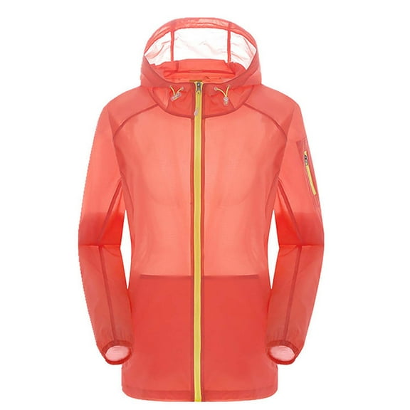 Viikei Women's Summer UV-Resistant Jacket for Beach Fun,Women's Casual Loose Solid Color Sunscreen Jacket Long Sleeved Hooded Casual Jacket Orange L