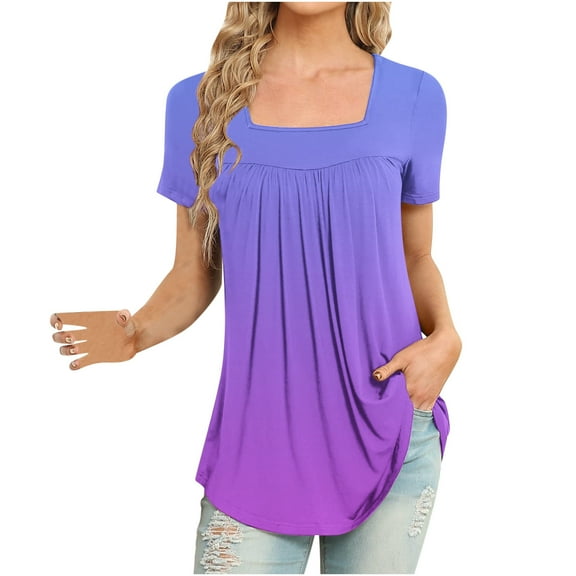 Viikei WomenTops Plus Size Short Sleeved Gradient for Women Basic Tee Blouses Clothes Women Fashion Printed Casual V-Neck Short Sleeve Loose T-Shirt Blouse Tops