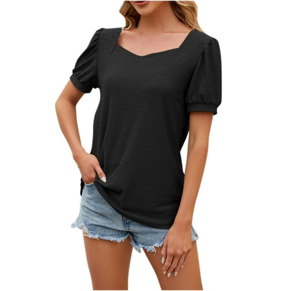 Viikei Women's Tops Short Sleeves Plus Size Loose Fit Lightweight Comfy Shirt for Ladies Women's Fashion Casual Solid Color Short Sleeve V-Neck Blouses Shirts