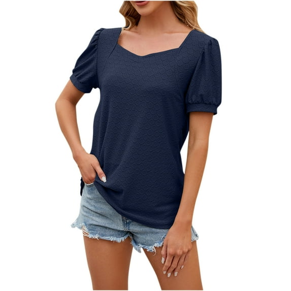 Viikei Women's Tops Stylish Short Sleeves Plus Size Loose Fit Blouses and Tops Women's Fashion Casual Solid Color Short Sleeve V-Neck Blouses Shirts
