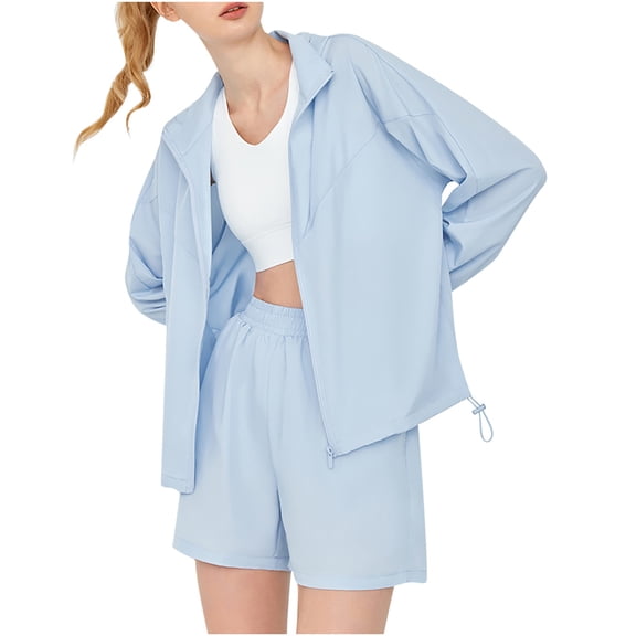 Viikei Women's UPF 50 Long Sleeve Shirt Summer Sun Protection Clothing,2025 Women's New Lightweight Breathable Hooded Relaxed Commuting Sun-protective Clothing Blue S