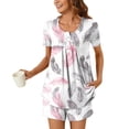 thumbnail image 1 of Viikei Women's V-Neck Sleepwear Top + Lounge Shorts Comfy Set,Women Casual Round Neck Print Short Sleeve Blouse Fashion Pants Pajamas Suit Pink XXL, 1 of 6