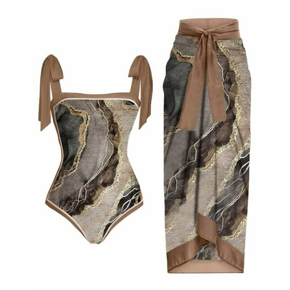 Viikei Womens Bikini Tops Women's Swimsuit One-piece Swimsuit Bikini Lace Up Swimsuit Long Skirt Chiffon Two-piece Set