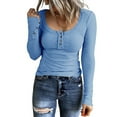 thumbnail image 1 of Viikei Womens Blouse Clearance under $10,Women's Casual Solid Color Buttons Long Sleeve V-Neck Loose Shirt Blouse Top Sky Blue M, 1 of 8