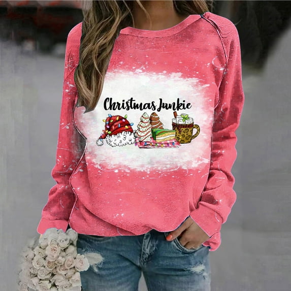 Viikei Womens Christmas Women Casual Full Sleeve Round Neck Tops Loose Shirts Blouse Valentine's Day Print Graphic Sweatshirt