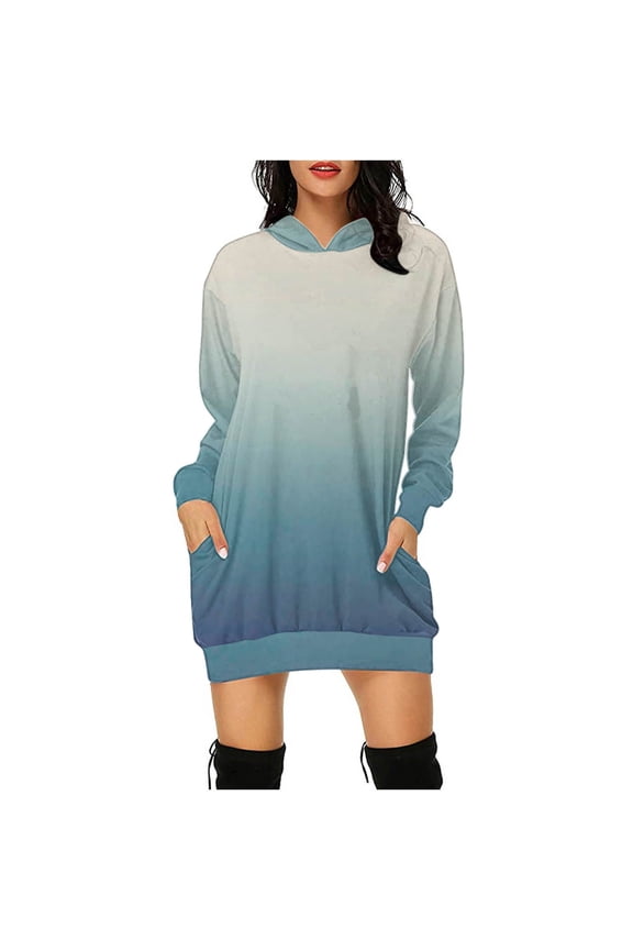 Womens Christmas Women's Christmas Retro Casual Print Long Sleeve Hooded Dress Hooded Sweater Loose Top
