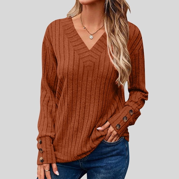 Viikei Womens Clothes Plus Size,Hoodies for Women,Women's Solid Color Long Sleeved Round Neck Pullover Top Brown S