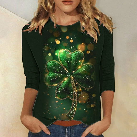 Viikei Womens Clothes Plus Size,Sweatshirts for Women Oversized,Ladies' Loose Casual St. Patrick's Day Printed Round Neck Three Quarter Sleeves 3/4 Sleeve T-shirt Top Green XXXL