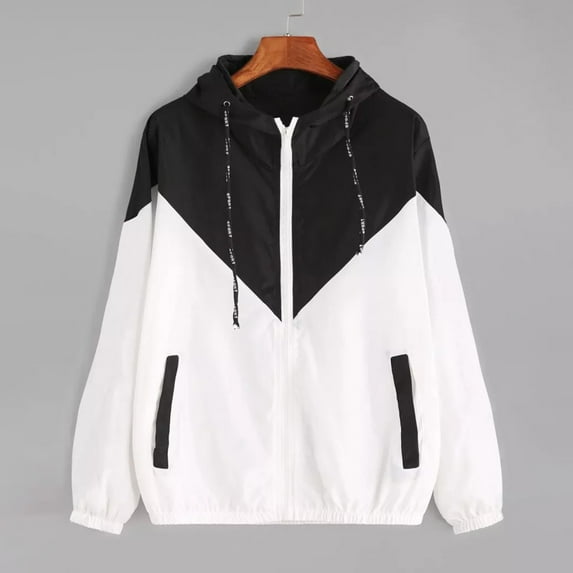 Viikei Womens Coats Outerwear Winter Plus Size,Fashion Women Long-sleeved Pocket Color-block Elastic Waist Hooded Jacket Black XXL