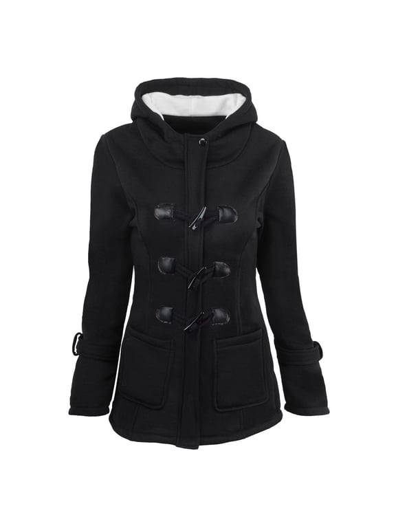 Womens Coats and Jackets Clearance Women Solid Color Horn Buttons Cardigan Padded Hooded Coat Jacket Overcoat