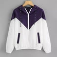 thumbnail image 1 of Viikei Womens Coats with Hoods,Fashion Women Long-sleeved Pocket Color-block Elastic Waist Hooded Jacket Purple XL, 1 of 1