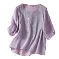 thumbnail image 1 of Viikei Womens Cotton and Lines Tops Plus Size short Sleeve Retro O-Neck Bubble Sleeve Cuffs Knitted Blouse for Women Stylish Loose Solid Color Casual Shirt for Spring Summer Womens Fashion Tops, 1 of 3