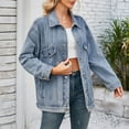thumbnail image 1 of Viikei Womens Denim Coats,Women's Fashion Color Lapel Look Slimmer Sleeve Denim Jacket Blue XL, 1 of 9