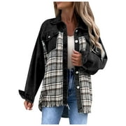 Cyber and Monday Deals Viikei Womens Denim Jackets Plus Size Denim Jackets for Women Clearance Short Casual Solid Pockets Long Sleeve Jacket Coat
