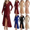 thumbnail image 1 of Viikei Womens Dresses,Ladies Fashion Women Long Sleeve Dress V-Neck Solid Long Dresses Sequin Rose Gold L, 1 of 7
