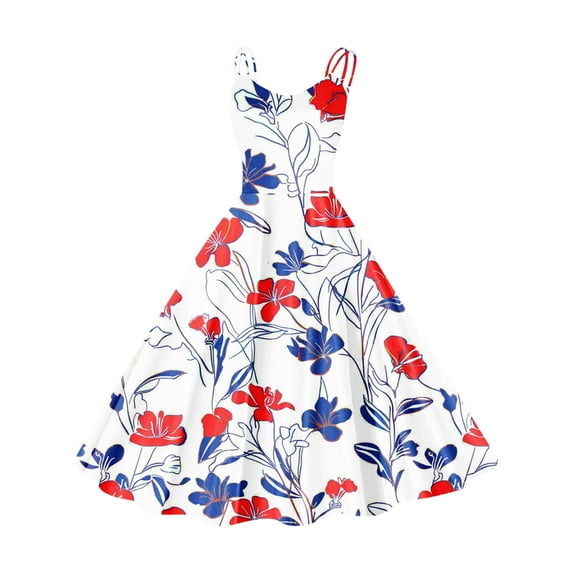Viikei Summer Dresses for Women under $10,Women's Valentine's Day Sparkling Print Cute Retro Strap Dress Blue S