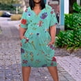 thumbnail image 1 of Viikei Womens Dresses Plus Size Clearance,Women's Bohemian Short Sleeve Dress,Women's plus-size print loose casual short-sleeved V-neck knee-length dress Green L, 1 of 5
